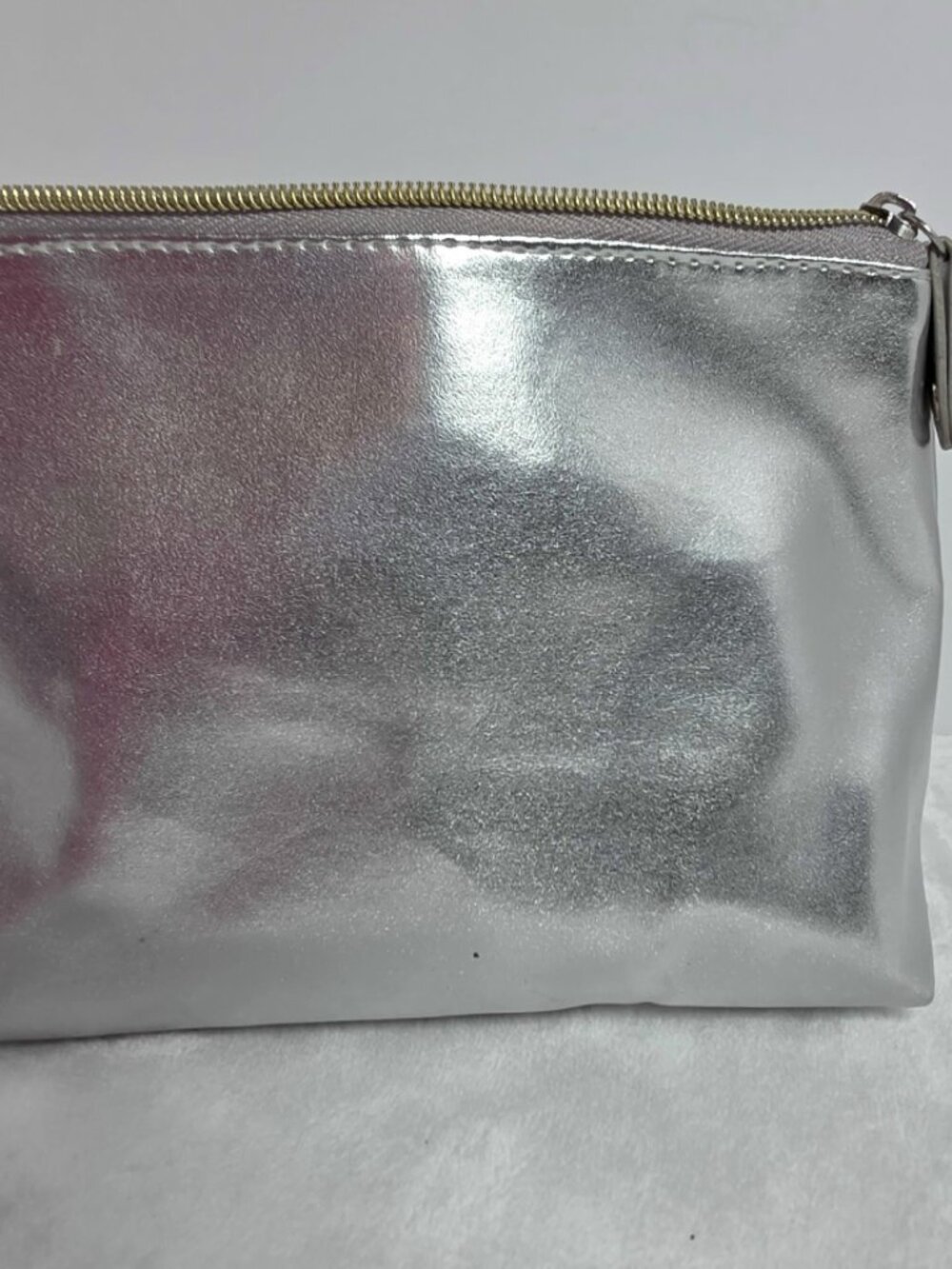 Macy's Makeup Beauty Cosmetic Toiletry Travel Case Bag Metallic Silver